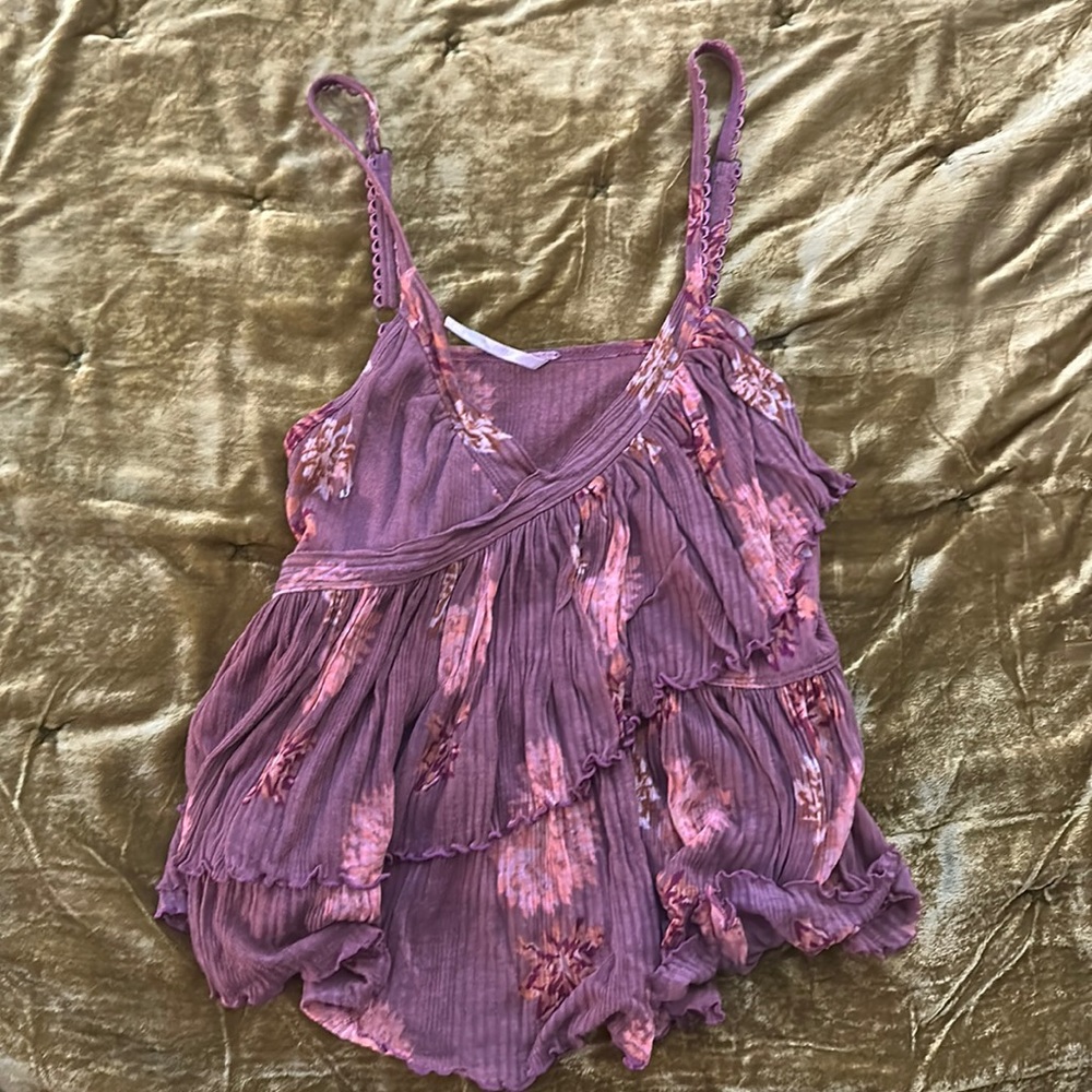 Free People Purle and Orange Flower Blouse Tank Top (M) with adjustable straps